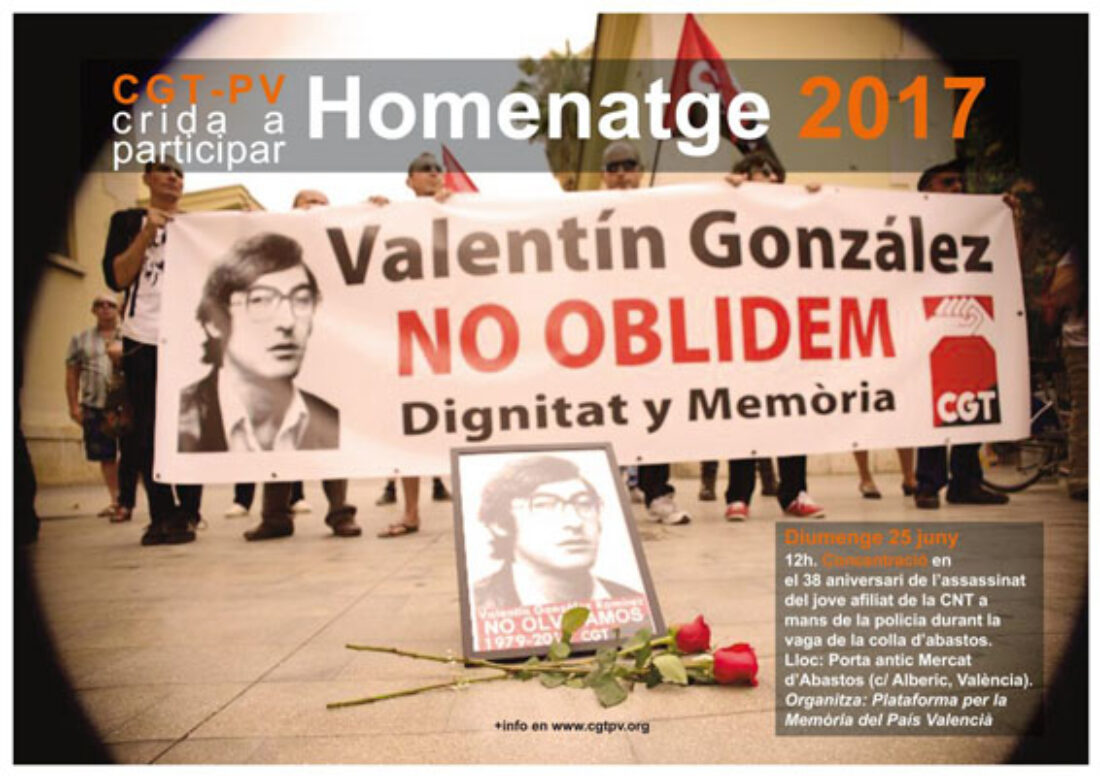 25-j València: Homenaje a Valentín González en el 38 aniversario de su asesinato
