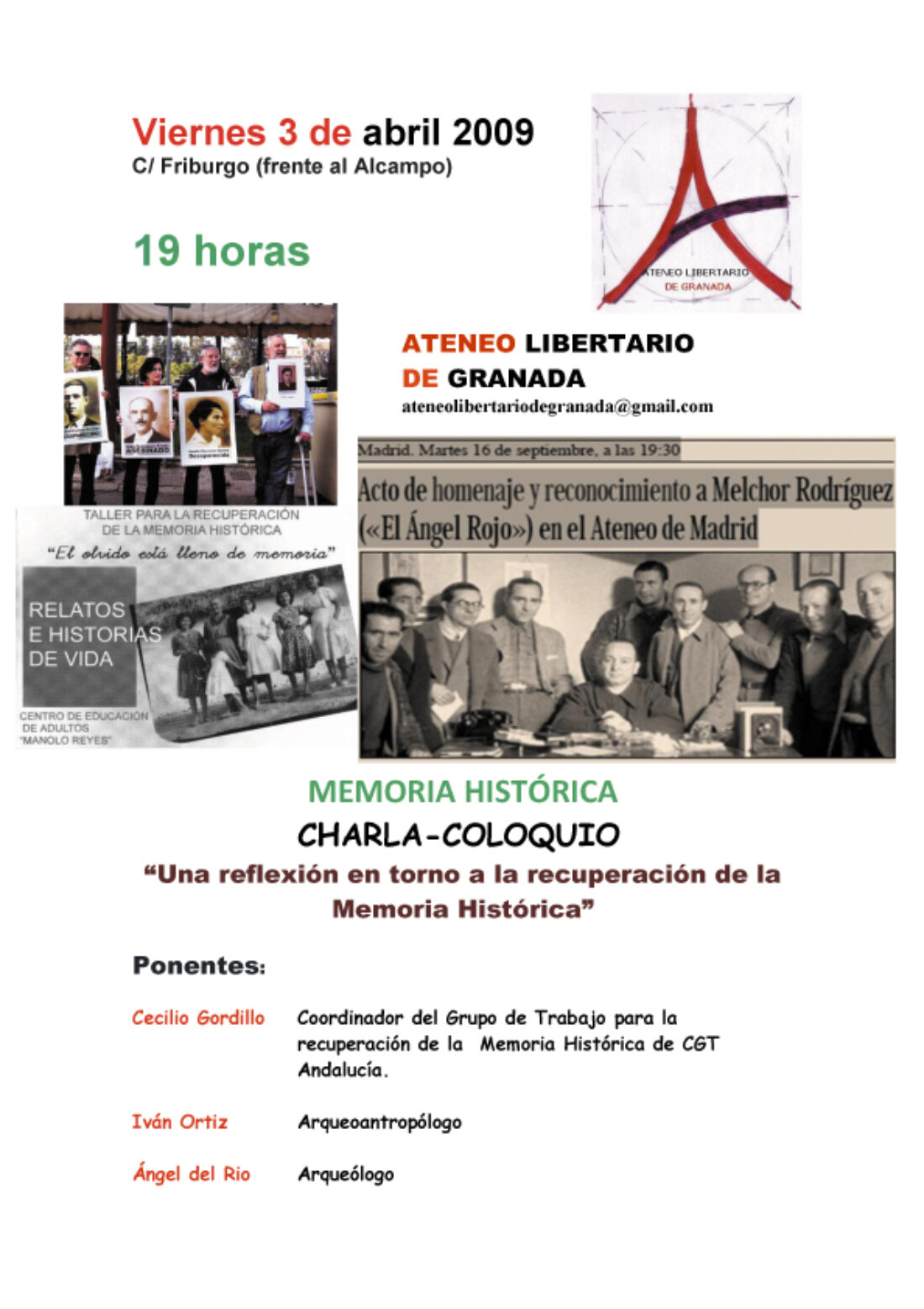 Ateneo Libertario de Granada : charla-coloquio «Una reflexión en torno a la recuperación de la memoria histórica»