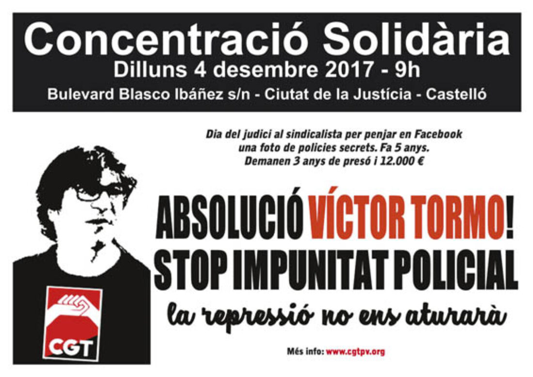 Juicio contra un sindicalista de CGT con petición de tres años de prisión por colgar en Facebook una foto de policías secretos
