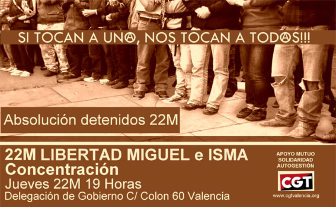 22M: Concentración en Valencia por la libertad de Miguel e Isma