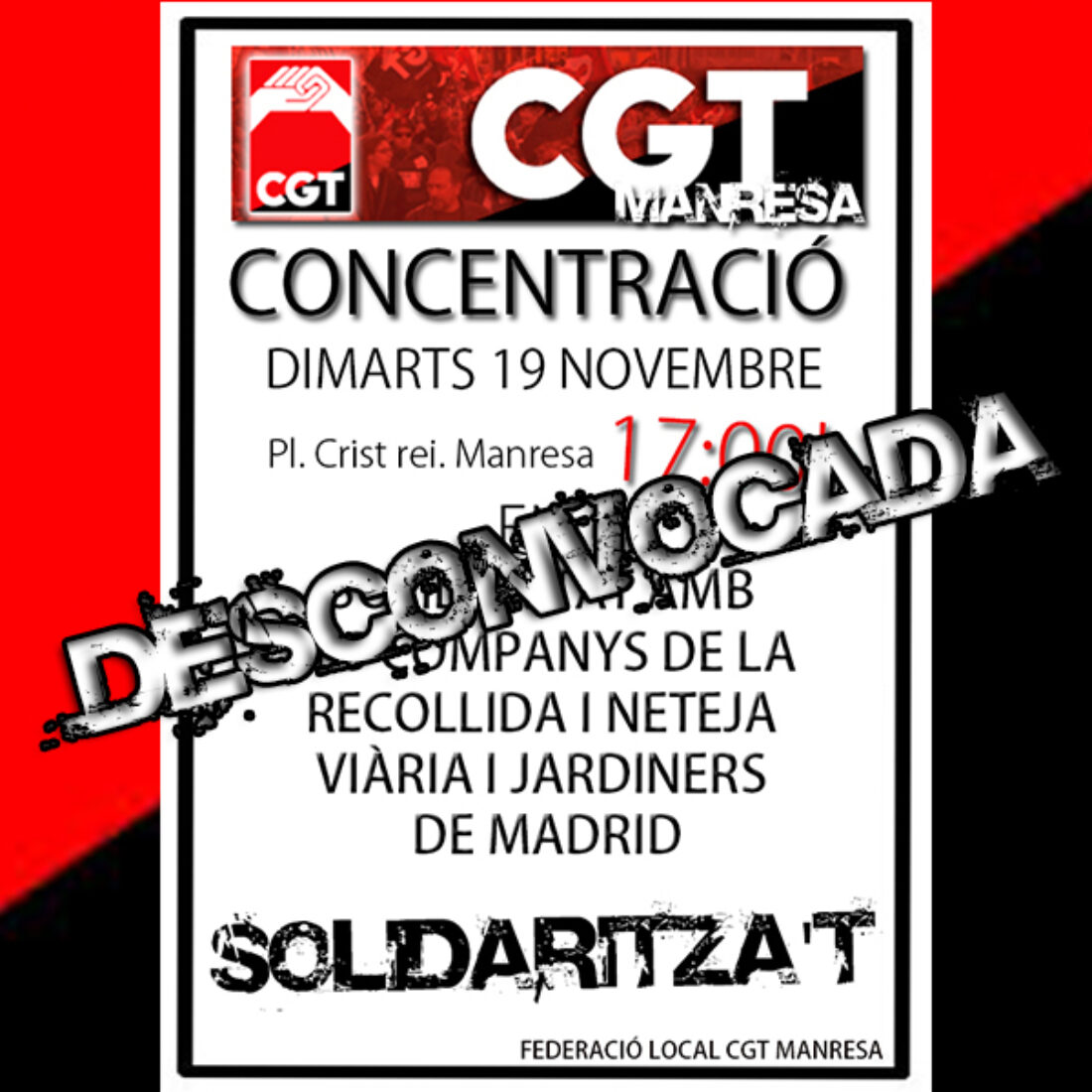 ¡DESCONVOCADA! Concentración en Manresa en solidaridad con los compañeros de la recogida y limpieza viaria y jardineros de Madrid