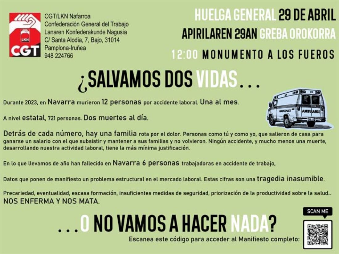Huelga 29 abril en Navarra: Concentración en el Monumento a los Fueros
